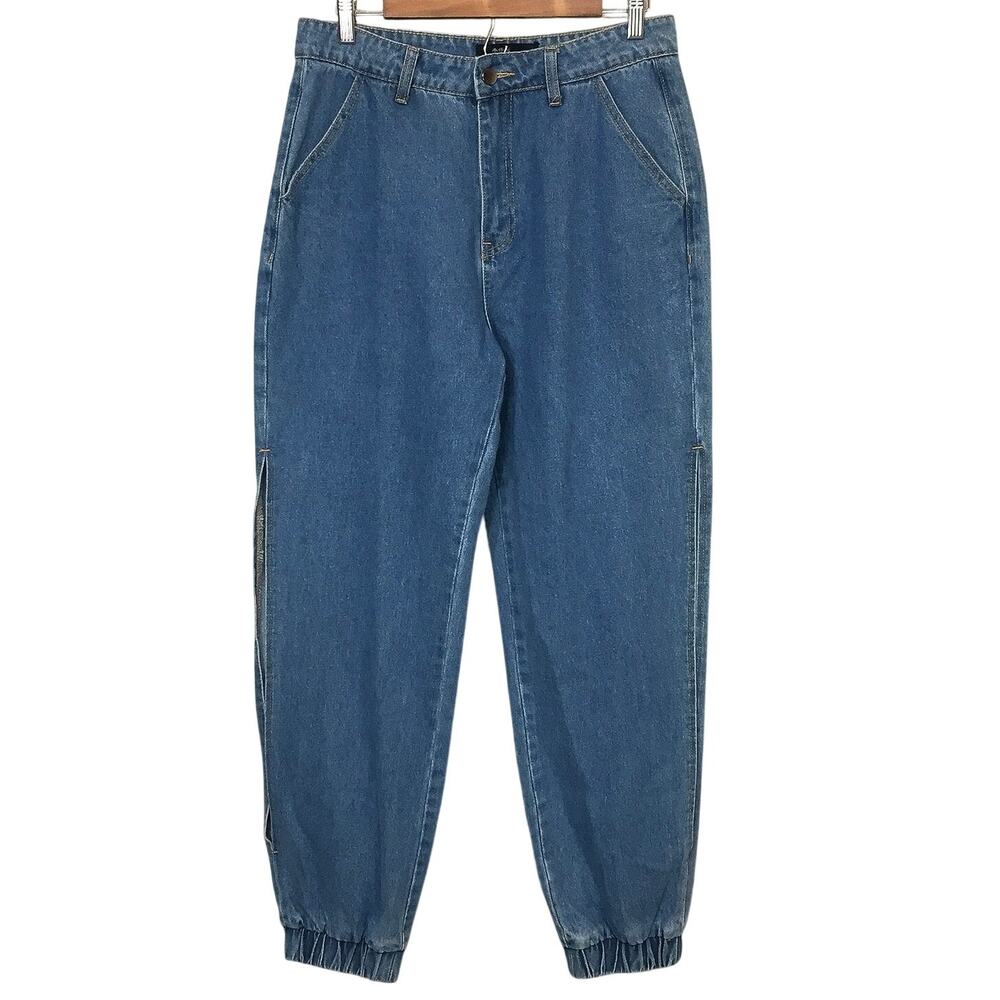Denim Co Lab Side Vent Jogger Jeans Large High Waist Sweatpant Denim Tapered